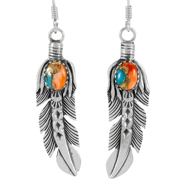 Spiny Turquoise Feather Earrings Sterling Silver E1447-LG-C89