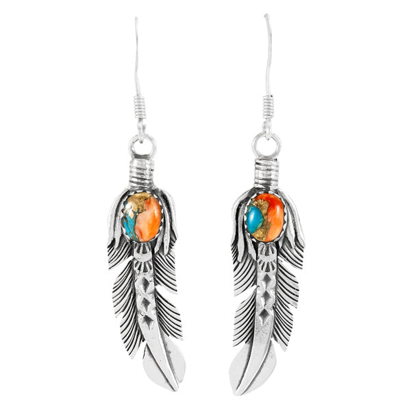 Spiny Turquoise Feather Earrings Sterling Silver E1447-LG-C89