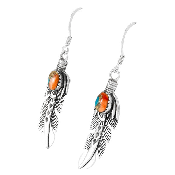 Spiny Turquoise Feather Earrings Sterling Silver E1447-LG-C89