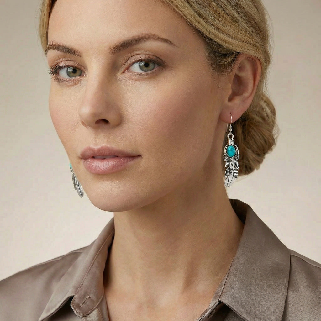 Turquoise Feather Earrings Sterling Silver E1447-LG-C75