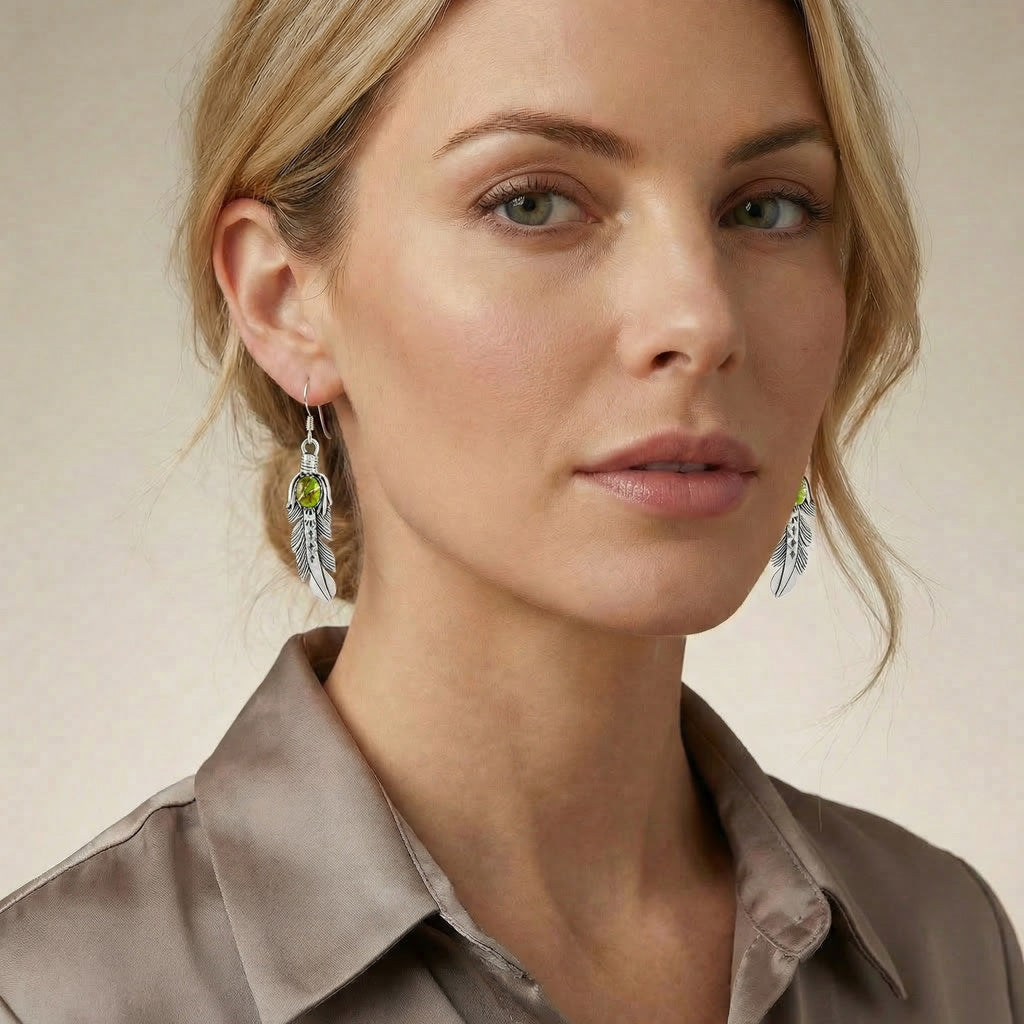 Green Turquoise Feather Earrings Sterling Silver E1447-LG-C76