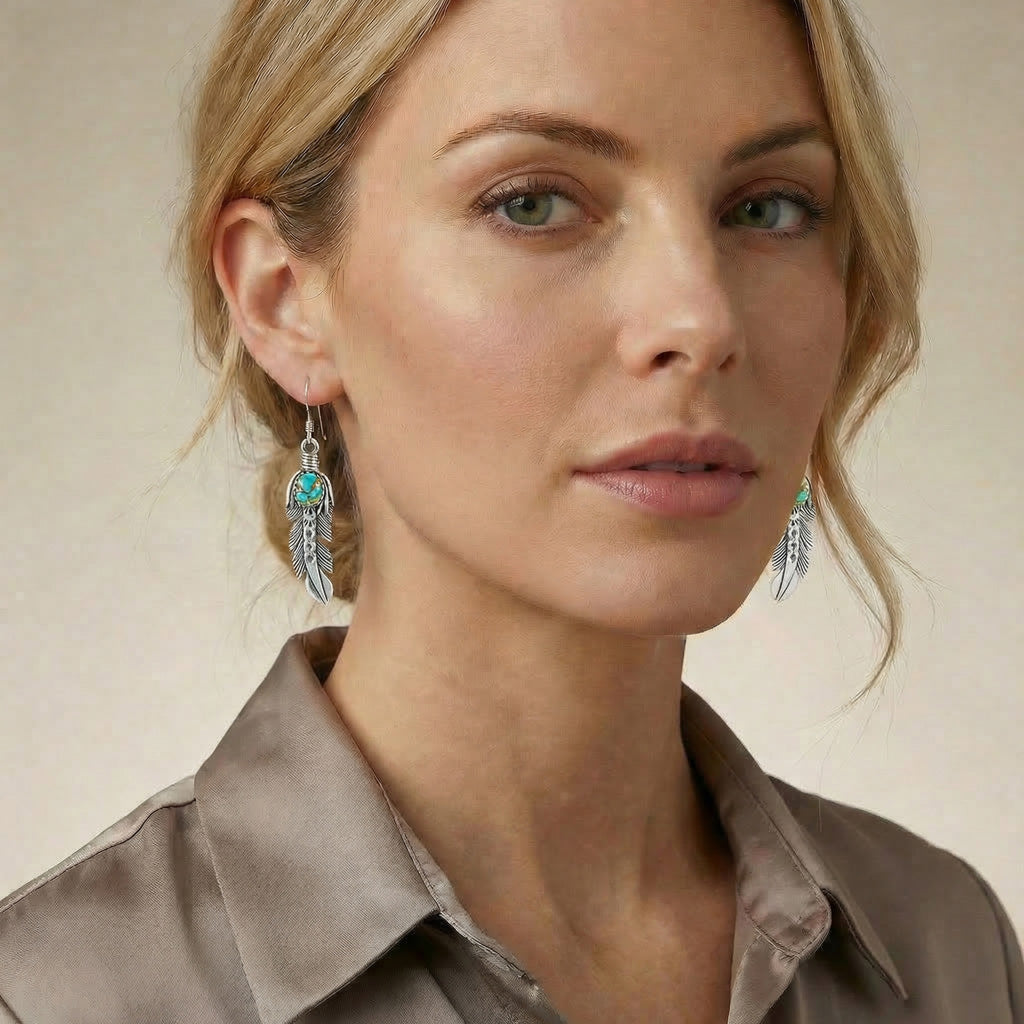 Matrix Turquoise Feather Earrings Sterling Silver E1447-LG-C84