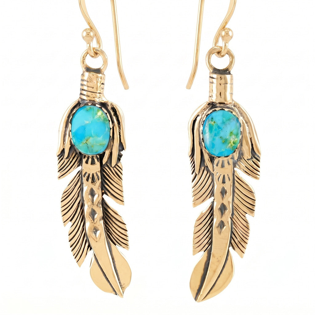Feather Turquoise Earrings GoldCopper E1447-LG-GB-C75