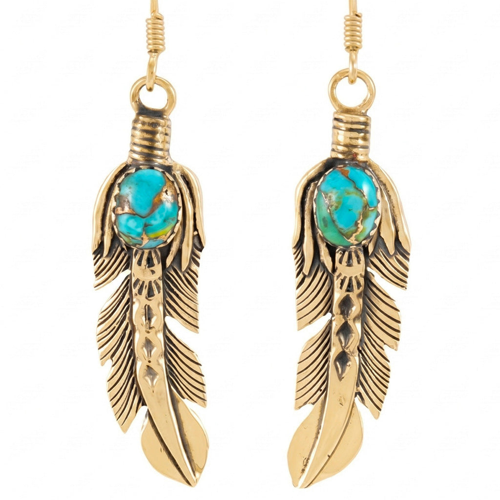 Feather Matrix Turquoise Earrings GoldCopper E1447-LG-GB-C84