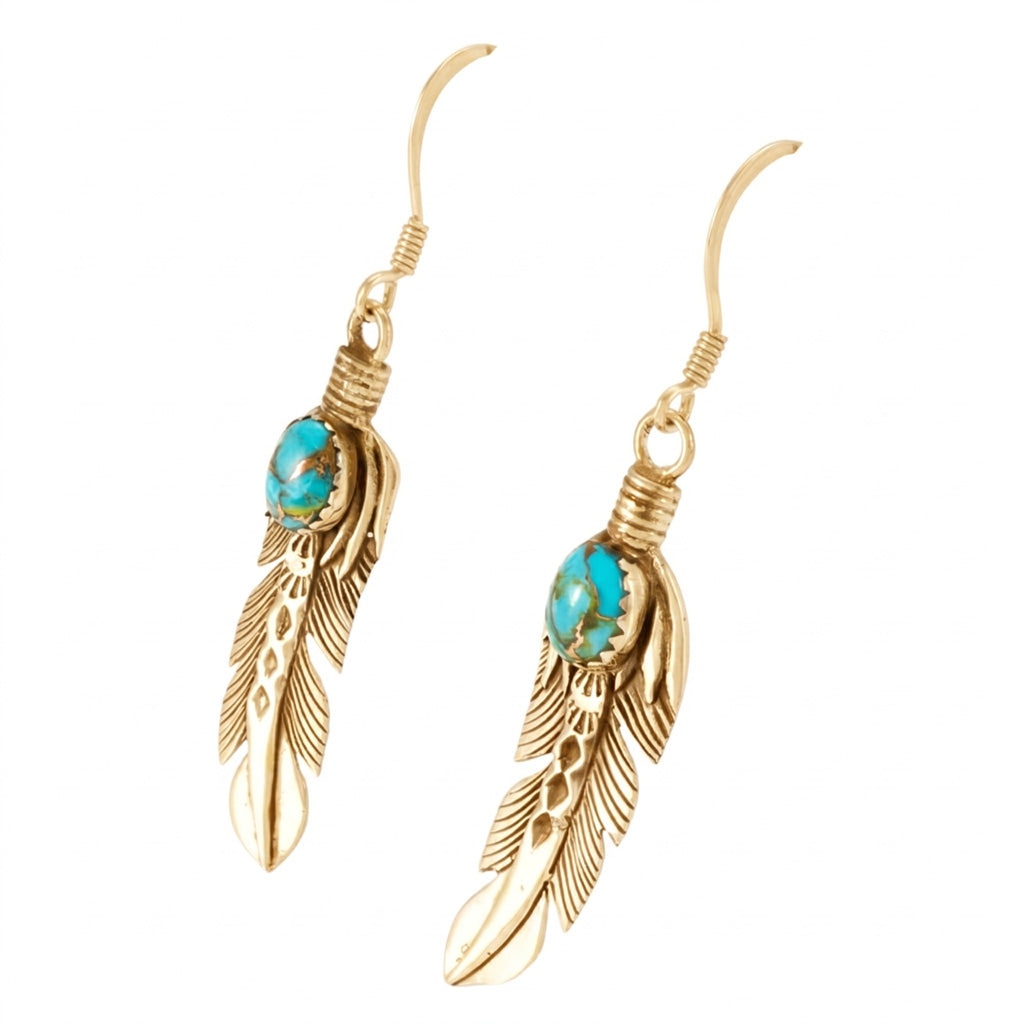 Feather Matrix Turquoise Earrings GoldCopper E1447-LG-GB-C84