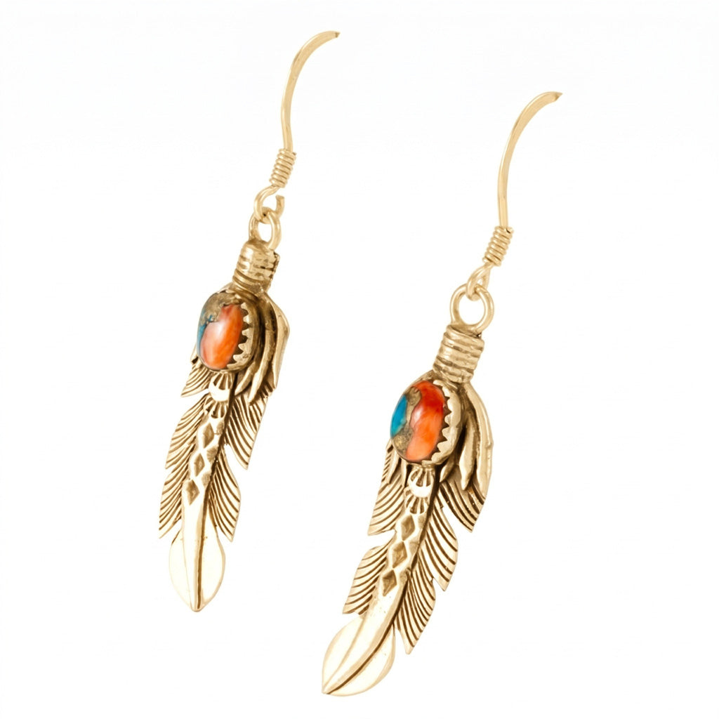 Feather Spiny Turquoise Earrings GoldCopper E1447-LG-GB-C89