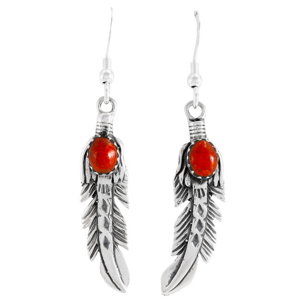 Coral Feather Earrings Sterling Silver E1447-SM-C74