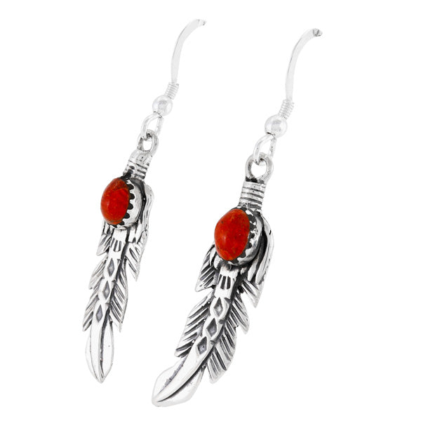 Coral Feather Earrings Sterling Silver E1447-SM-C74