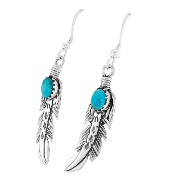 Turquoise Feather Earrings Sterling Silver E1447-SM-C75