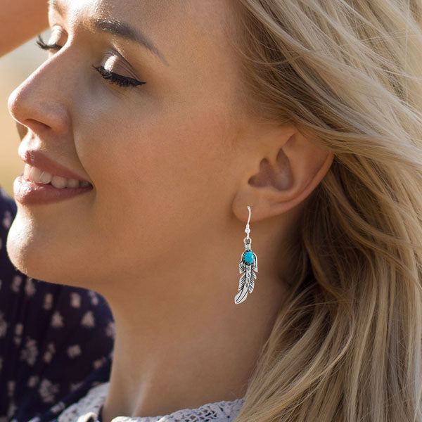 Turquoise Feather Earrings Sterling Silver E1447-SM-C75