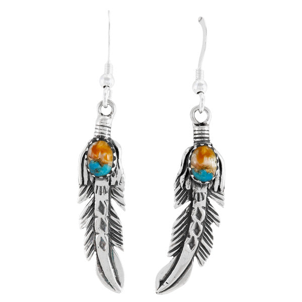 Spiny Turquoise Feather Earrings Sterling Silver E1447-SM-C89