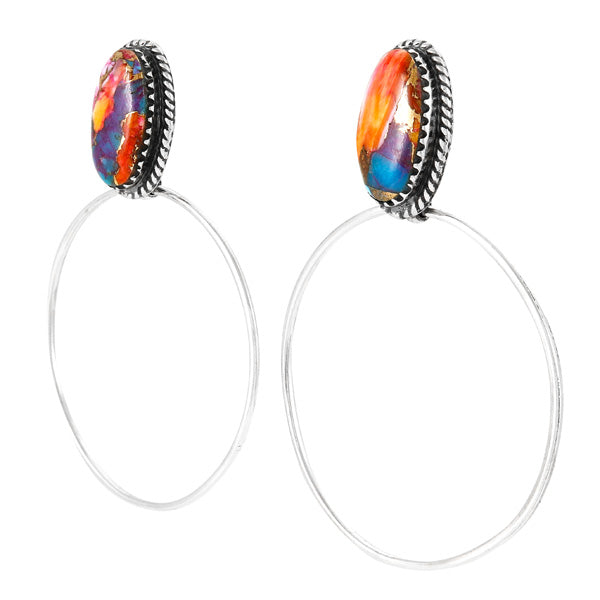 Rainbow Spiny Turquoise Earrings Sterling Silver E1449-C91