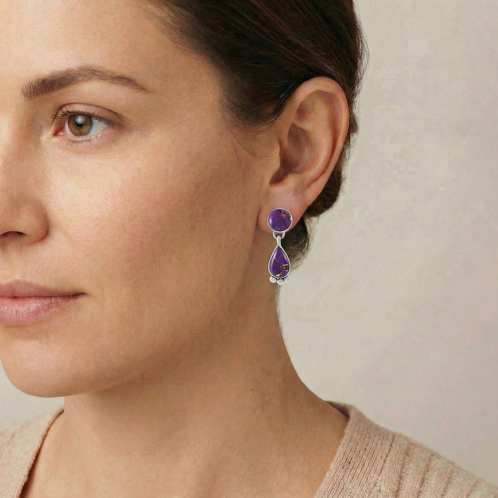 Purple Turquoise Drop Earrings Sterling Silver E1451-C77