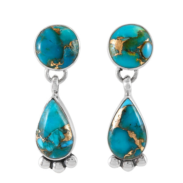 Matrix Turquoise Drop Earrings Sterling Silver E1451-C84 Southwestern Jewelry by Turquoise Network