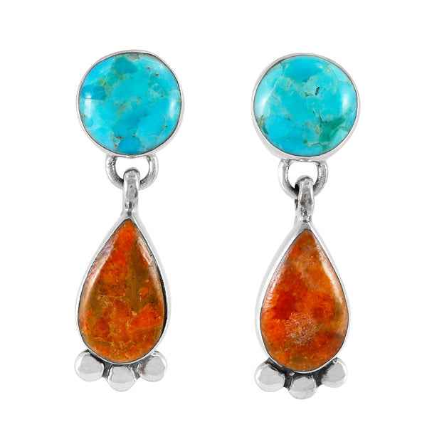 Spiny Oyster & Turquoise Earrings Sterling Silver E1451-C86