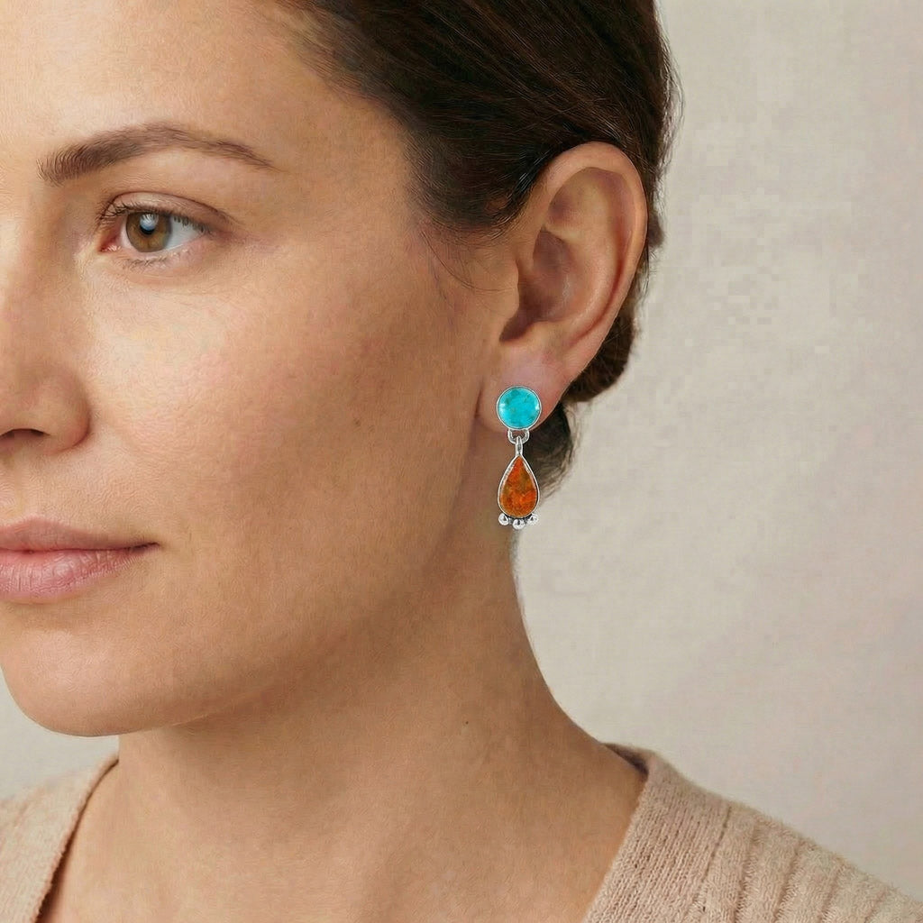 Coral & Turquoise Earrings Sterling Silver E1451-C85