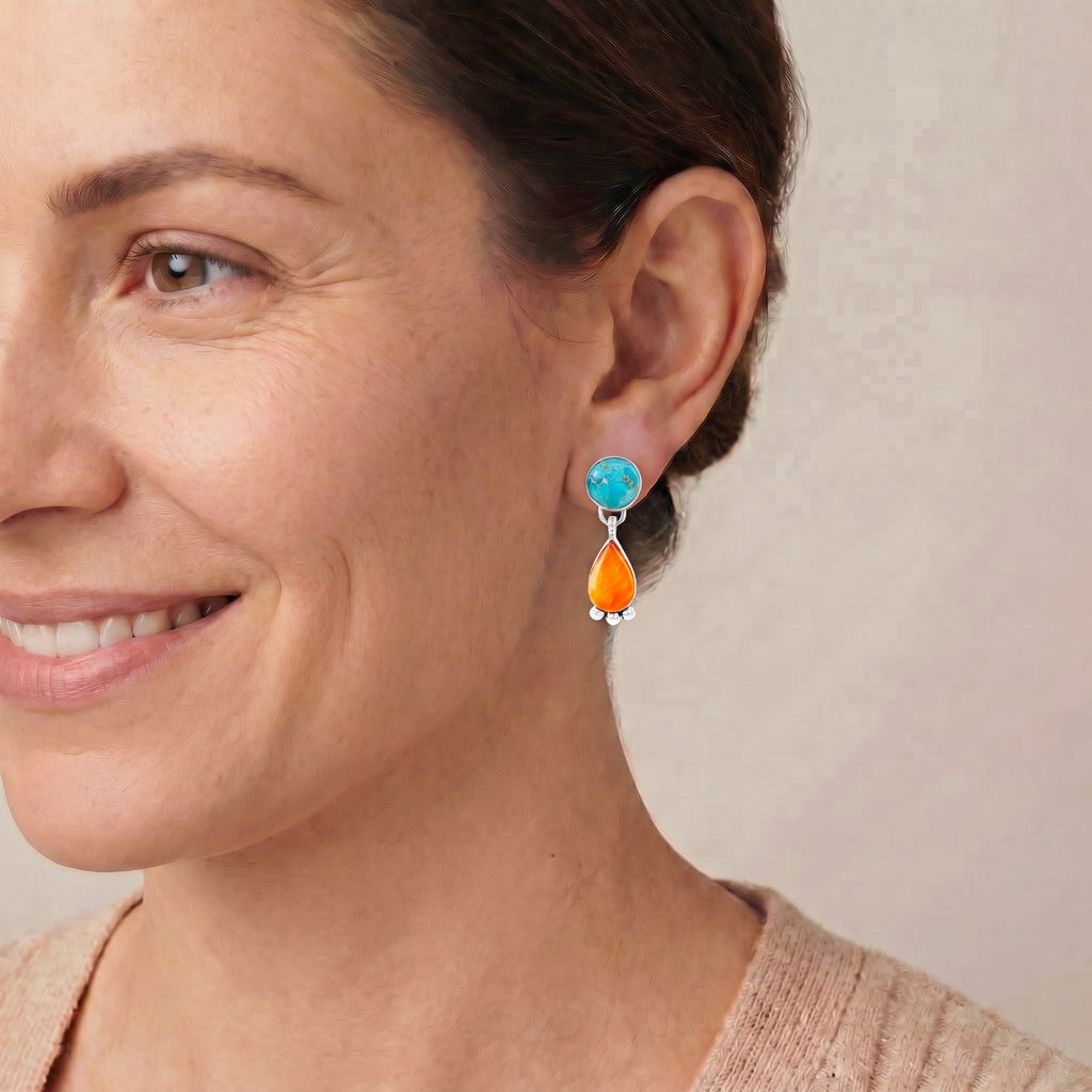 Coral & Turquoise Earrings Sterling Silver E1451-C86