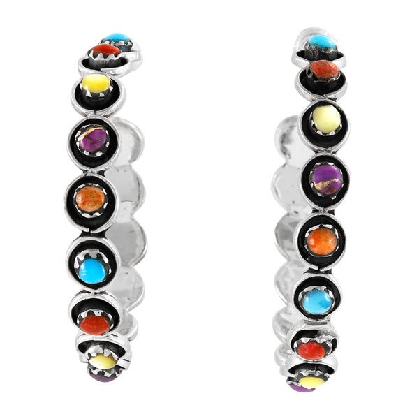 Large Multi Gemstones Hoop Earrings E1452-C71