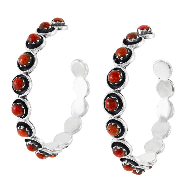 Large Coral Hoop Earrings Sterling Silver E1452-C74