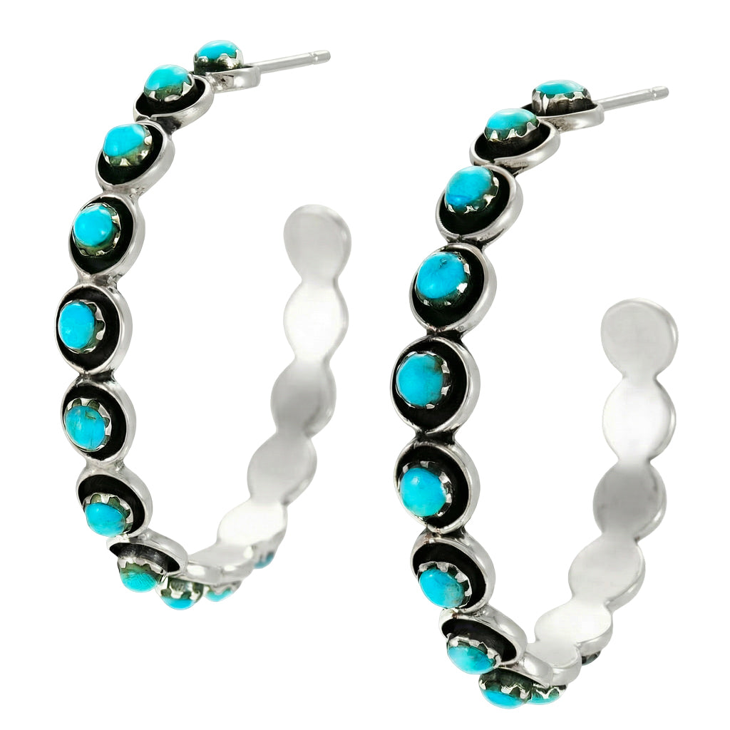 Large Turquoise Hoop Earrings Sterling Silver E1452-C75