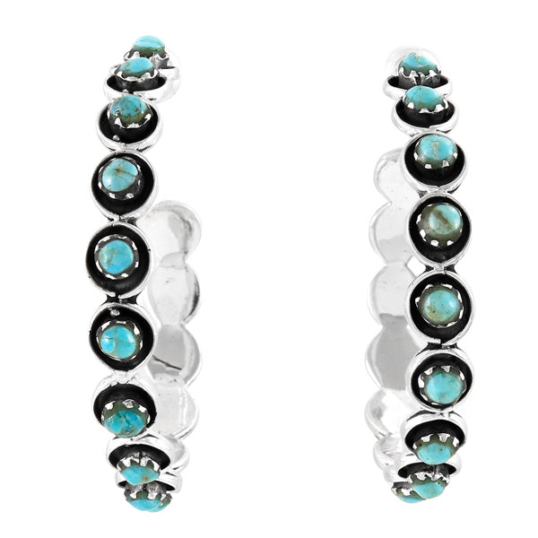 Large Turquoise Hoop Earrings Sterling Silver E1452-C75