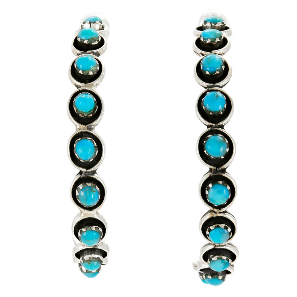 Large Turquoise Hoop Earrings Sterling Silver E1452-C75