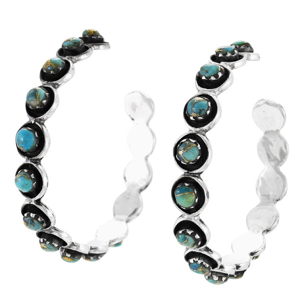 Large Matrix Turquoise Hoop Earrings Sterling Silver E1452-C84