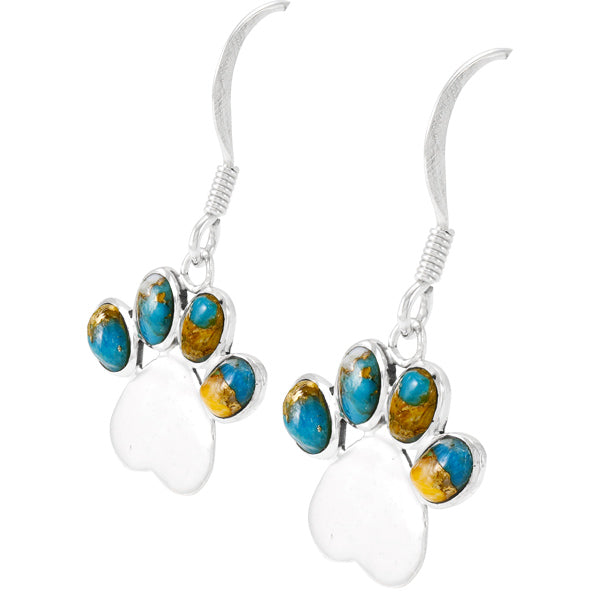 Spiny Turquoise Paw Hearts Earrings Sterling Silver E1453-C89