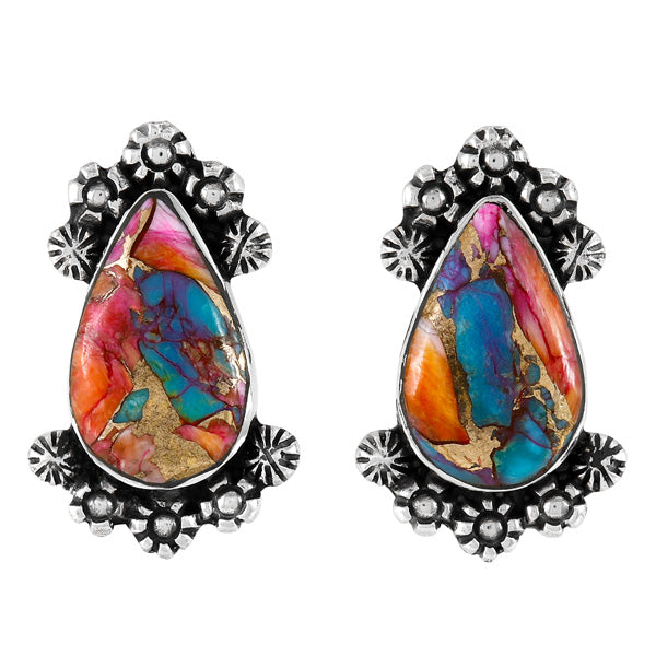 Rainbow Spiny Turquoise Earrings Sterling Silver E1454-C91
