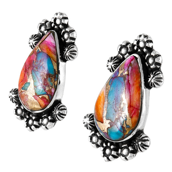 Rainbow Spiny Turquoise Earrings Sterling Silver E1454-C91