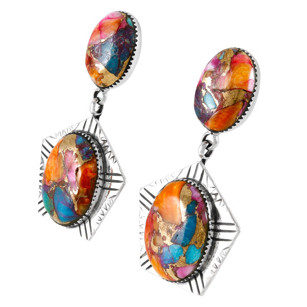 Rainbow Spiny Turquoise Earrings Sterling Silver E1456-C91