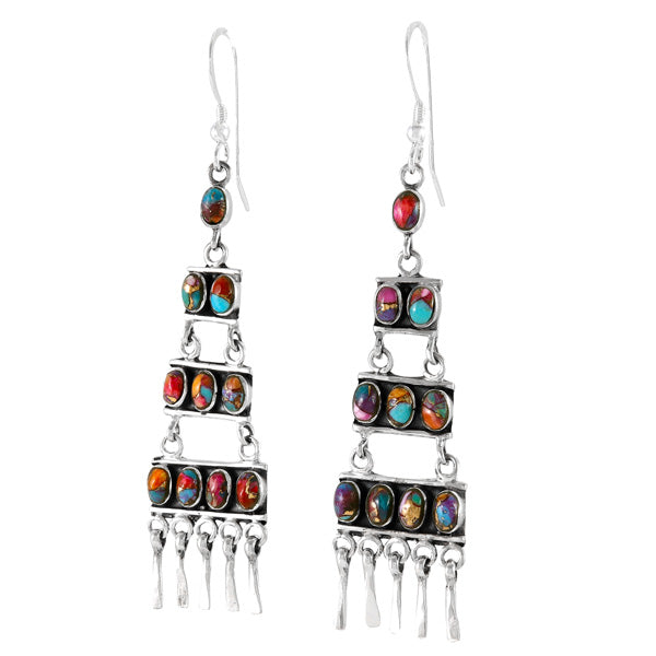 Rainbow Spiny Turquoise Earrings Sterling Silver E1457-C91