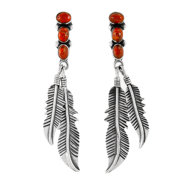 Coral Feather Earrings Sterling Silver E1458-SM-C74