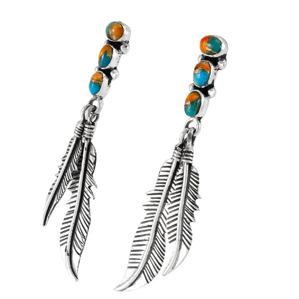 Spiny Turquoise Feather Earrings Sterling Silver E1458-SM-C89