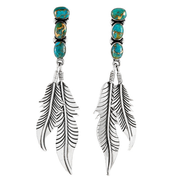 Matrix Turquoise Drop Feather Earrings Sterling Silver E1458-LG-C84 (Larger version)