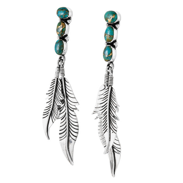 Matrix Turquoise Drop Feather Earrings Sterling Silver E1458-LG-C84 (Larger version)