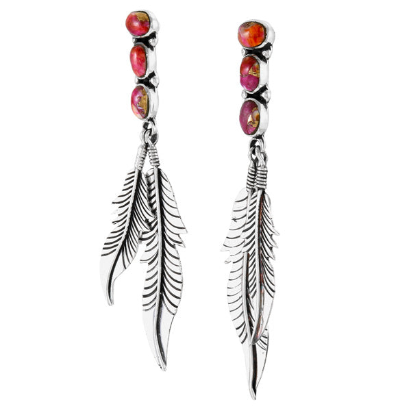 Plum Spiny Feather Earrings Sterling Silver E1458-LG-C92 (Larger version)