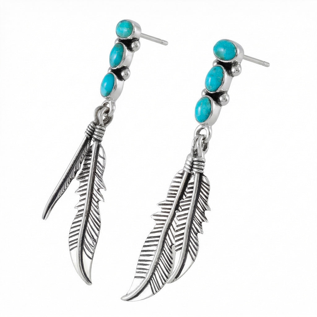 Feather Turquoise Earrings SilveryCopper™ E1458-SB-SM-C75