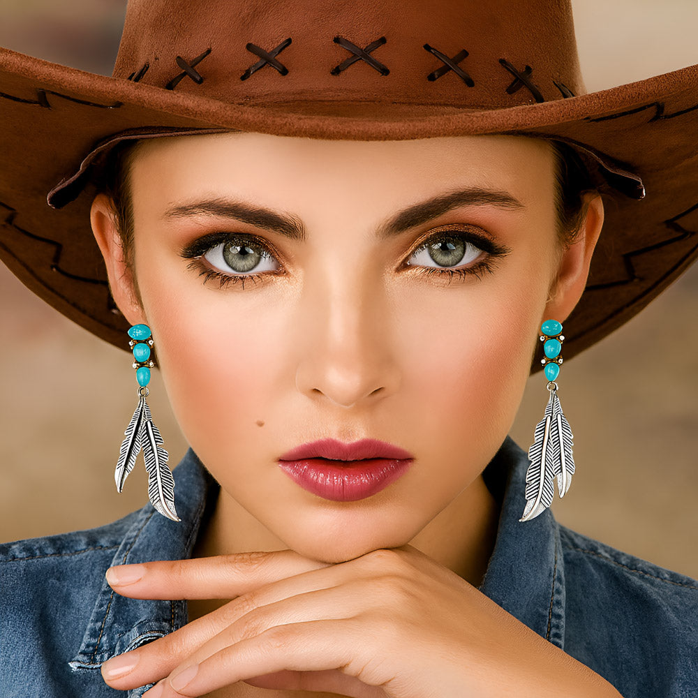 Turquoise Feather Earrings Sterling Silver E1458-SM-C75
