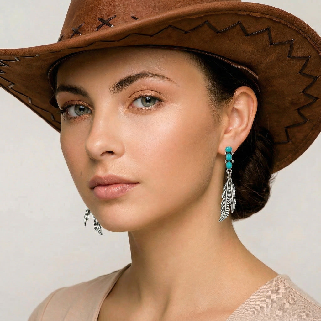 Feather Turquoise Earrings SilveryCopper™ E1458-SB-SM-C75