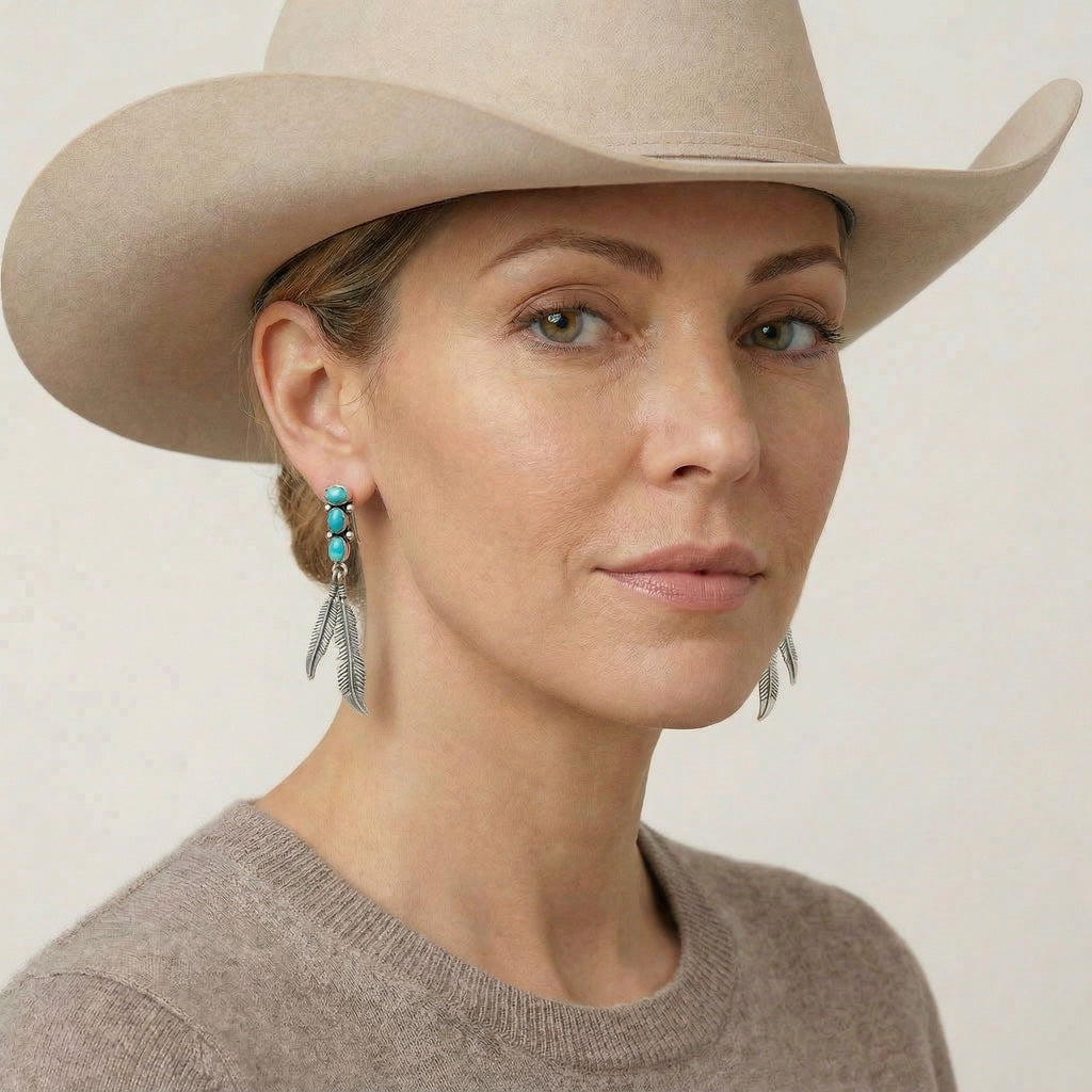 Feather Turquoise Earrings SilveryCopper™ E1458-SB-SM-C75