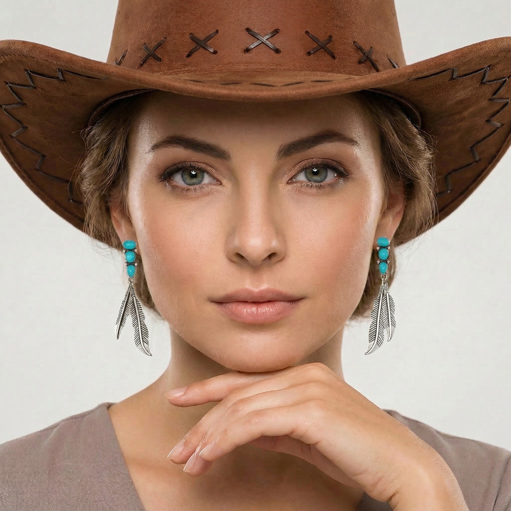 Feather Turquoise Earrings SilveryCopper™ E1458-SB-SM-C75