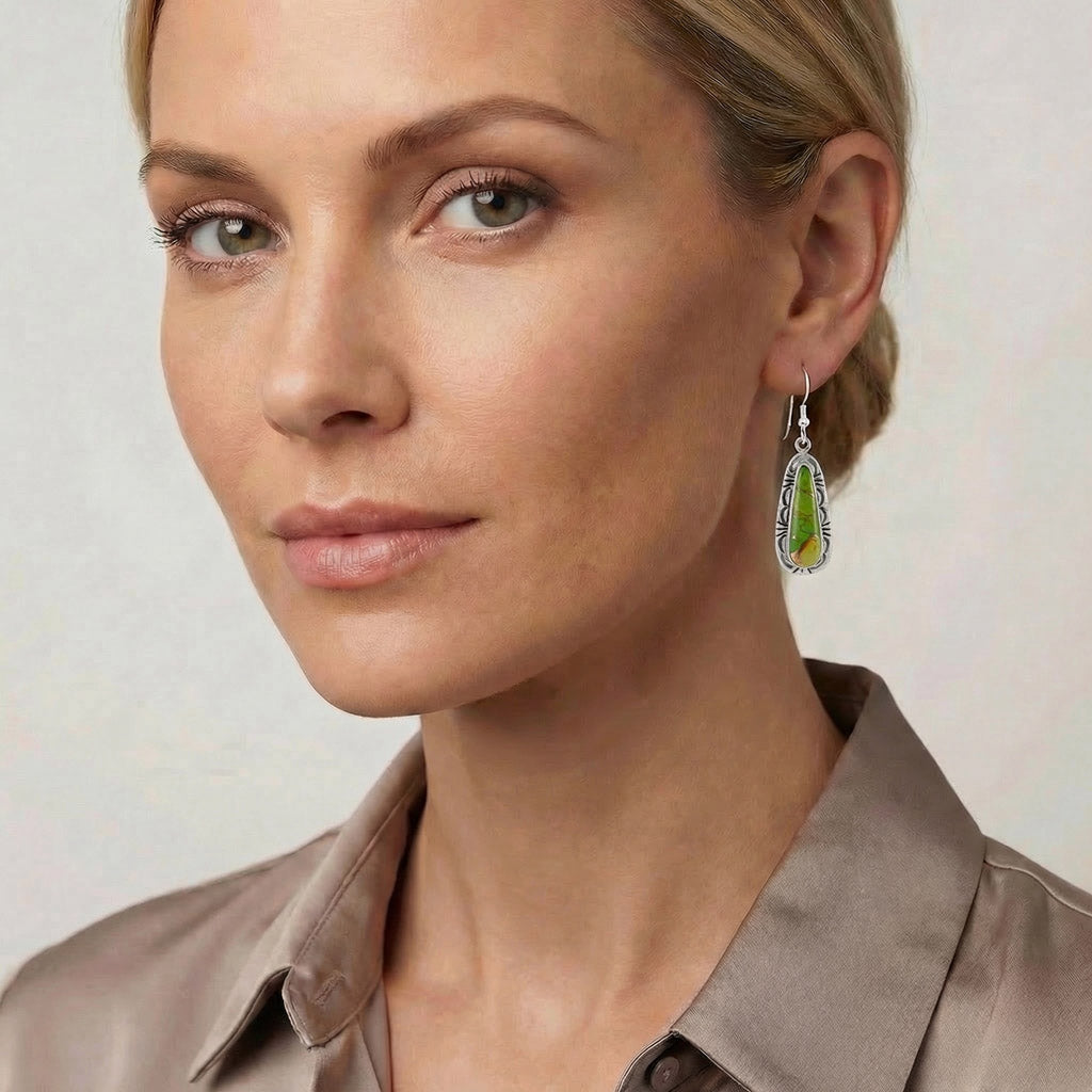 Green Turquoise Earrings Sterling Silver E1459-C76