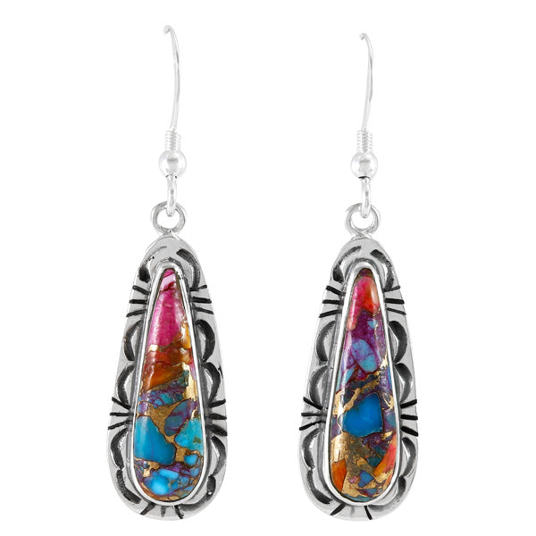 Rainbow Spiny Turquoise Earrings Sterling Silver E1459-C91