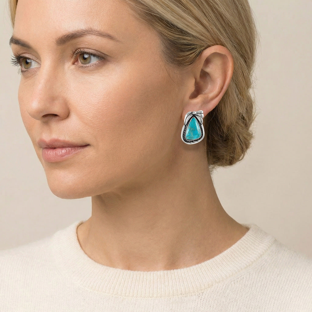 FINAL CLEARANCE - Turquoise Earrings SilveryCopper™ E1460-SB-C75