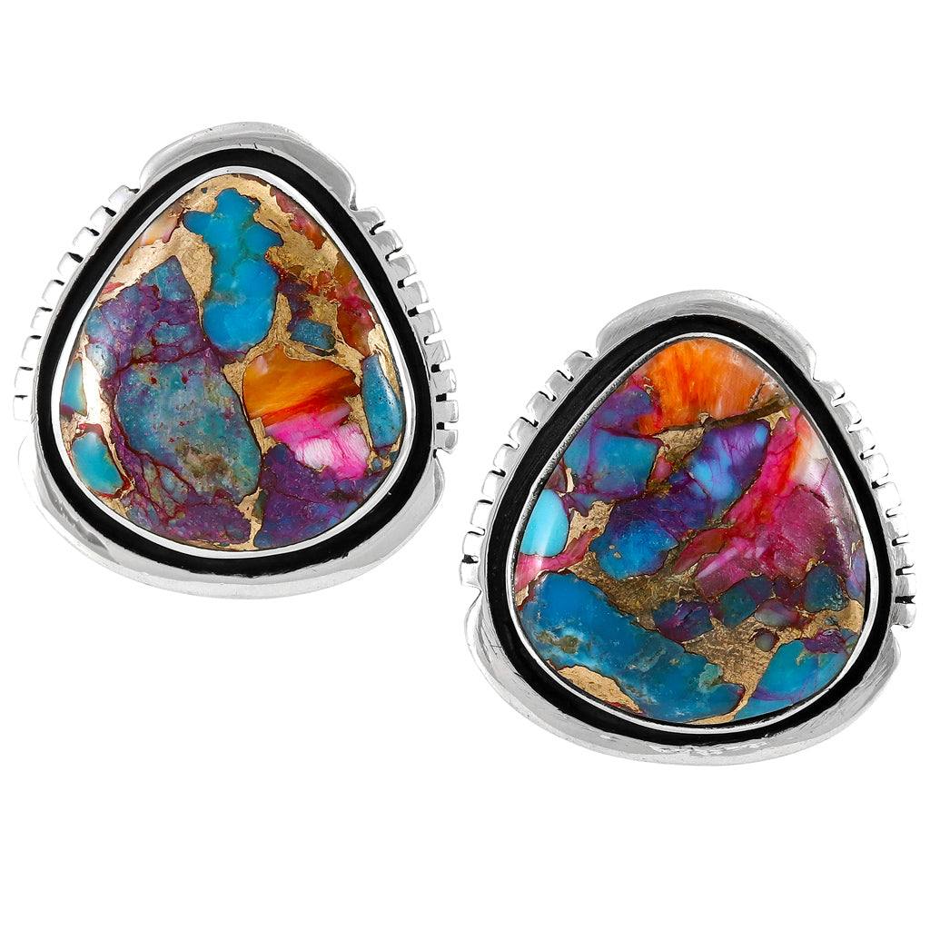 Rainbow Spiny Turquoise Earrings Sterling Silver E1461-C91