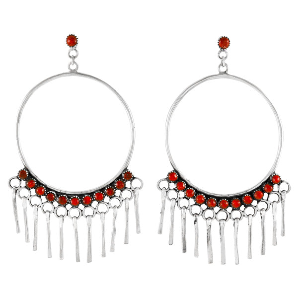 Coral Feather Earrings Sterling Silver E1462-LG-C74 (Larger Style)