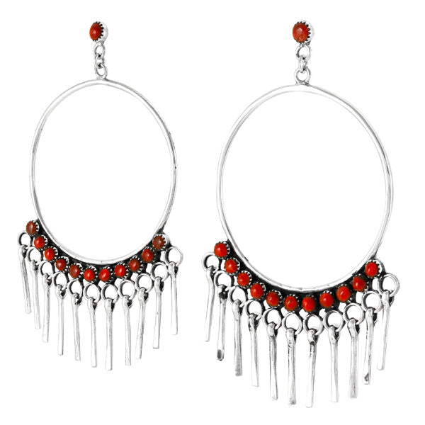 Coral Feather Earrings Sterling Silver E1462-LG-C74 (Larger Style)