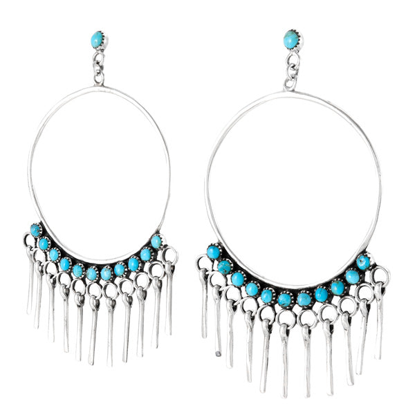 Turquoise Feather Earrings Sterling Silver E1462-LG-C75 (Larger Style)