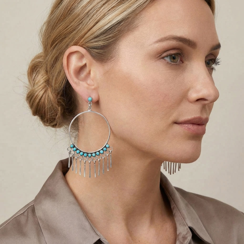 Turquoise Feather Earrings Sterling Silver E1462-LG-C75 (Larger Style)